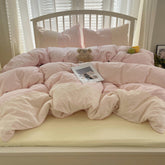 Sophia Gingham Lace Washed Cotton Bedding Set - Pink